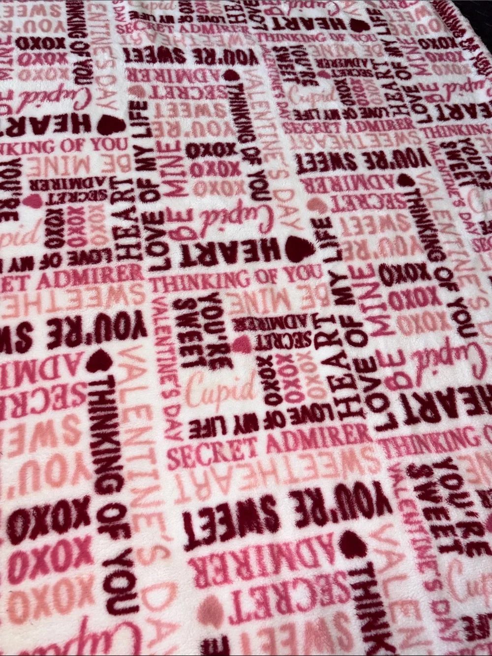 Valentine's Fleece Throw Blanket - Pink & Red Text Print